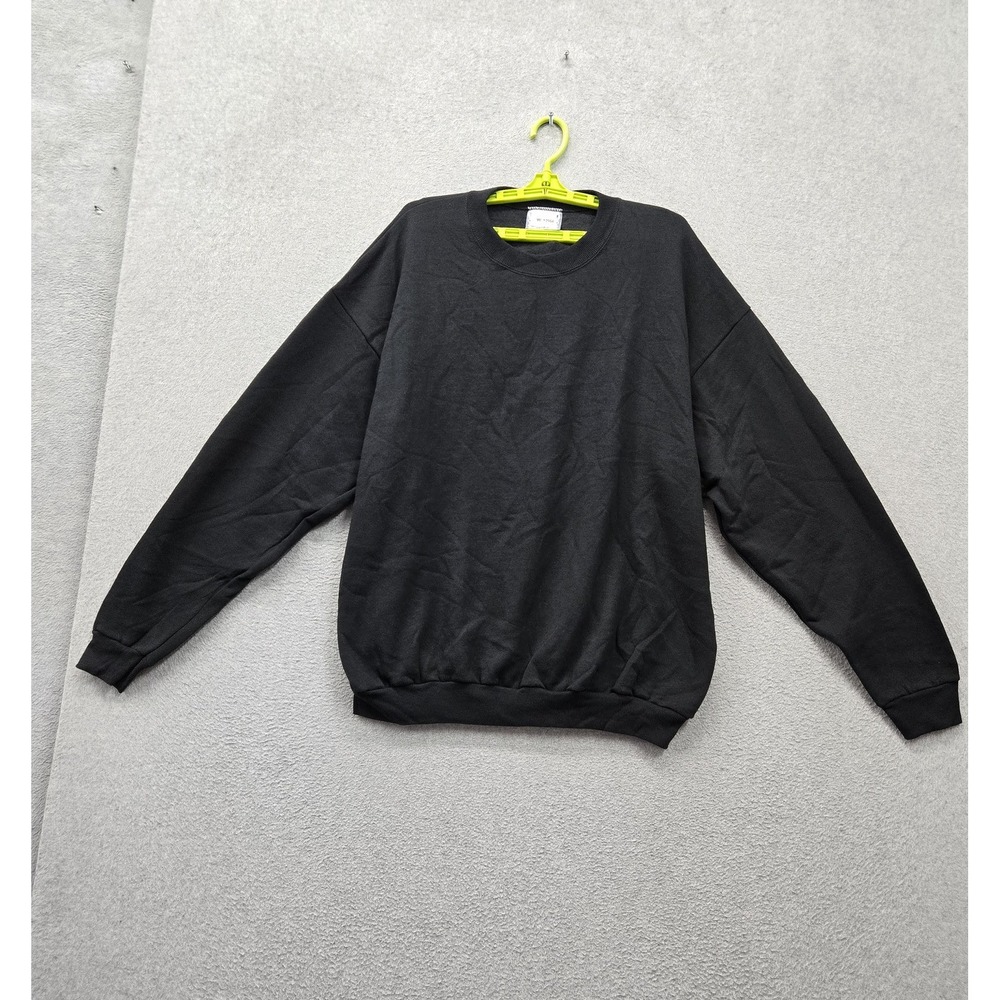 VINTAGE Lee Men Sweatshirt XL Black Made in USA Fleece Long Sleeve Crew Neck